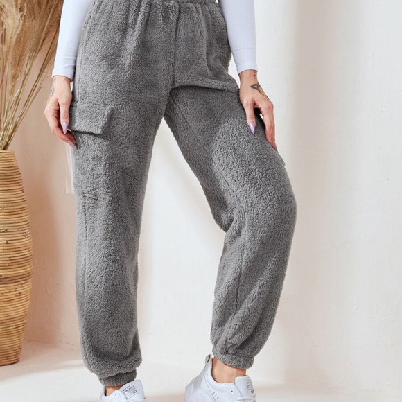GREY pocket furry teddy jogger pants - Picture 3 of 6